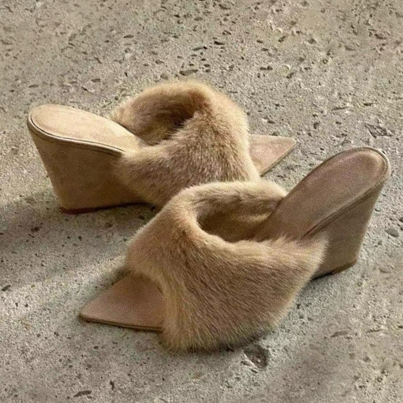 Fluffy Women Slippers Wedges P - Winter Clothing For Woman review and price